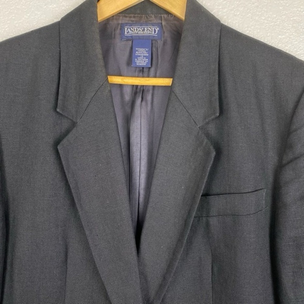 Vtg Lands End Blazer Womens 14 Irish Linen Black Relaxed Minimalist Lagom Scandi - Picture 4 of 10